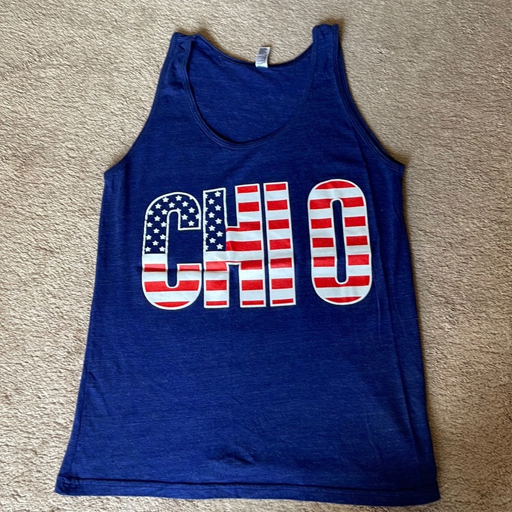 Chi omega, USA American tank, red white and blue - size small
